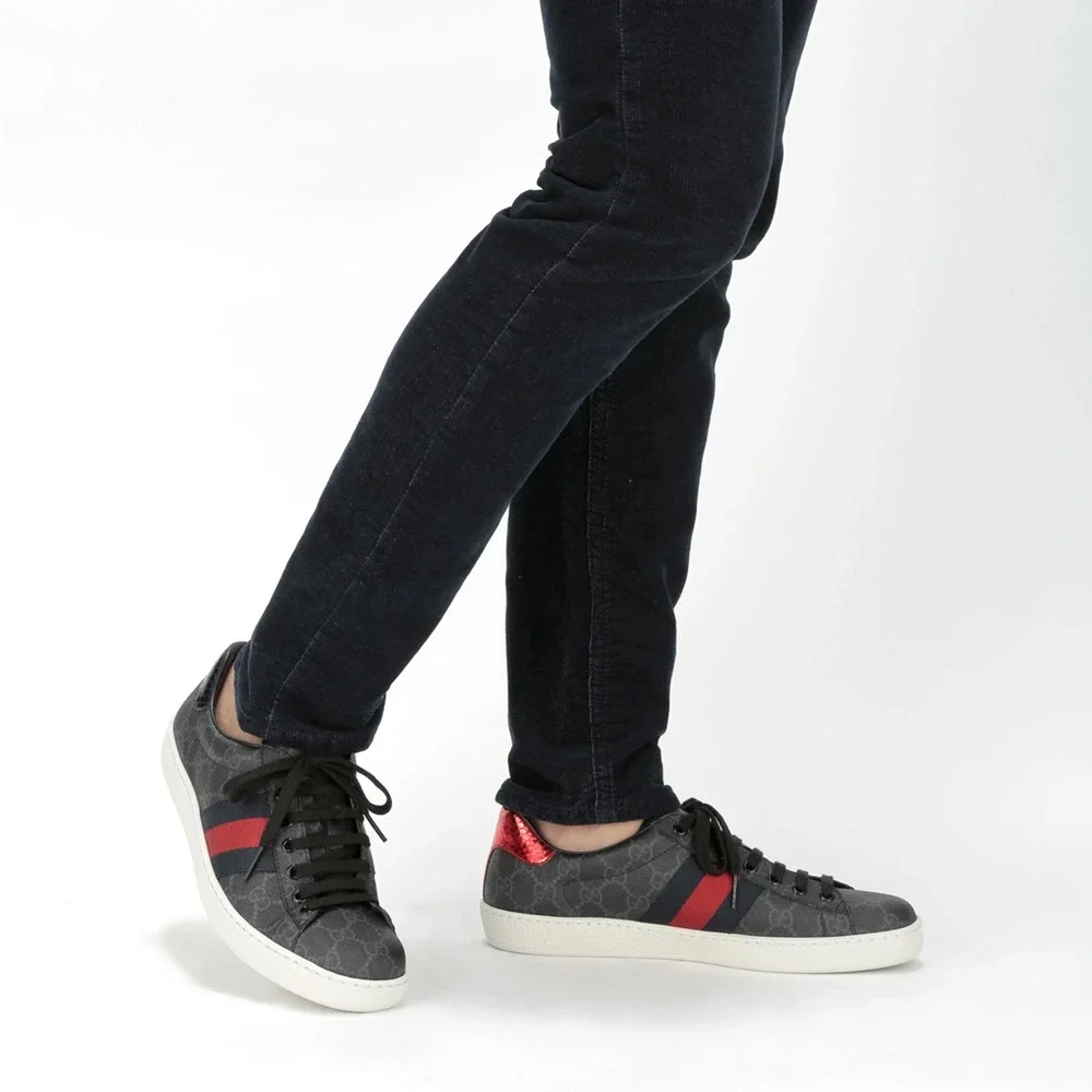 Gucci Ace GG Supreme Monogram Low Top Sneakers Black Gray Mens Size US 9.5 - Picture 9 of 9